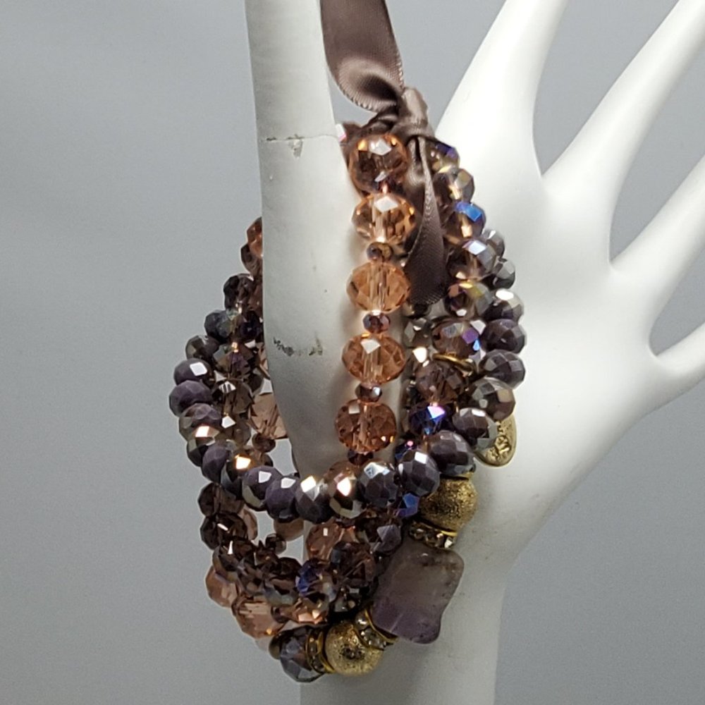 ALI KHAN glass beaded natural stone 5pc bracelet set with gift box